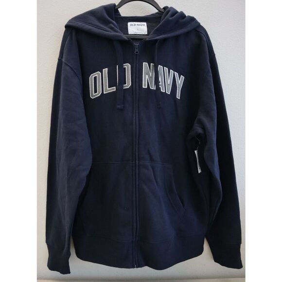 Old Navy 417685-03 Men's Sz L Navy Blue Oversized Logo Full Zip Hoodie Jacket - Picture 1 of 9